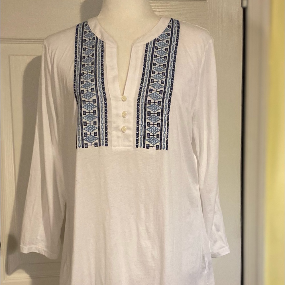 Chaps Embroidered Knit Blouse Size L